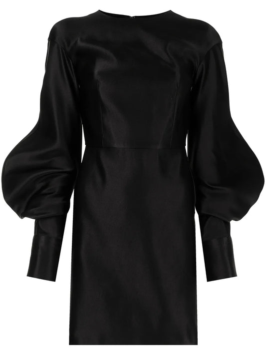 Puff-Sleeve Duchess-Silk Minidress