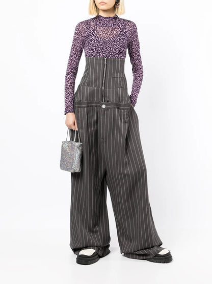 Pinstripe-Print Corset Boxy Trousers