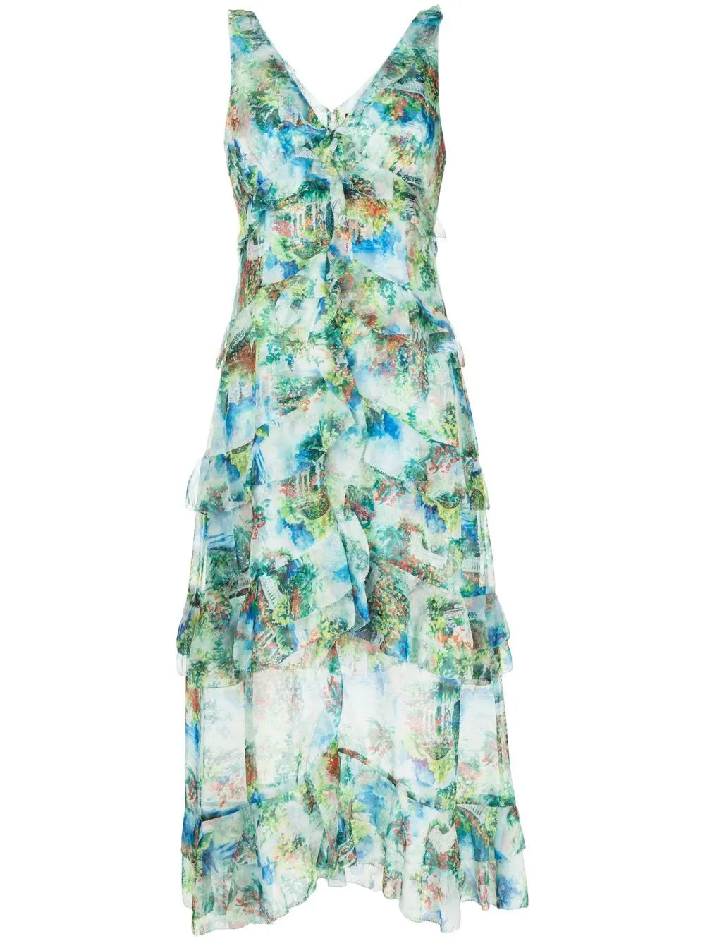 Abstract-Print Sleeveless Midi Dress