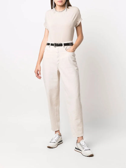 Constrast-Trim Fitted T-Shirt