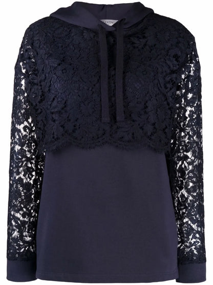Lace-Panel Long-Sleeve Hoodie