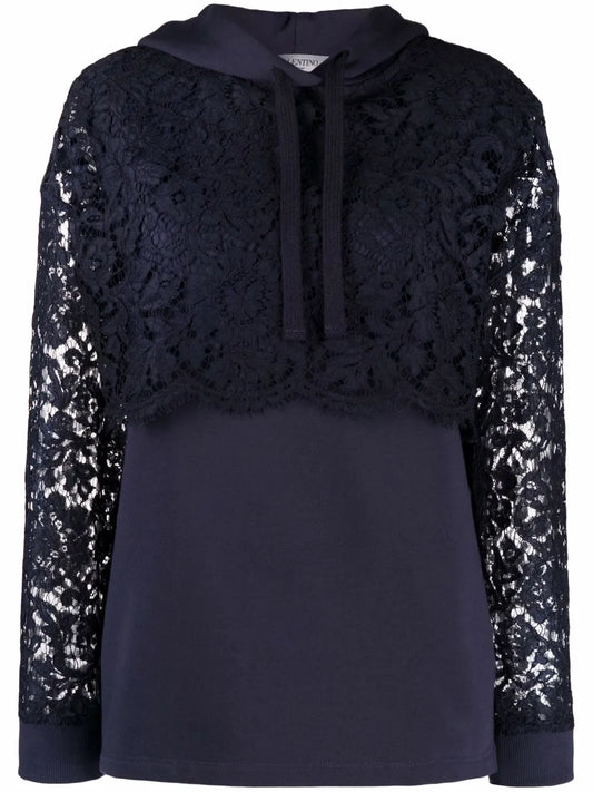 Lace-Panel Long-Sleeve Hoodie