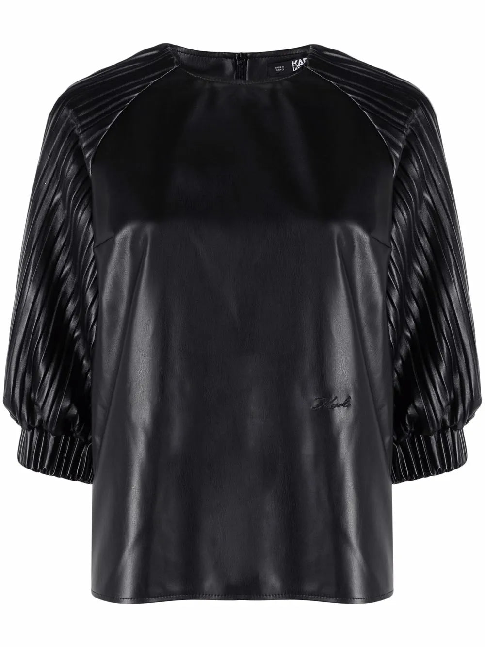 Vegan Leather Pleated-Sleeve Top