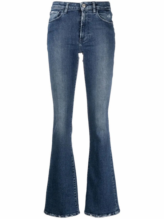 Stonewashed Flare-Cuff Jeans
