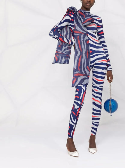 Animal-Print Bow-Detail Jumpsuit