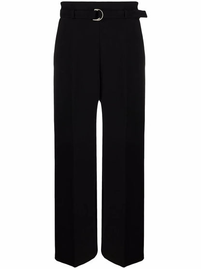 Belted-Waist Wide-Leg Trousers