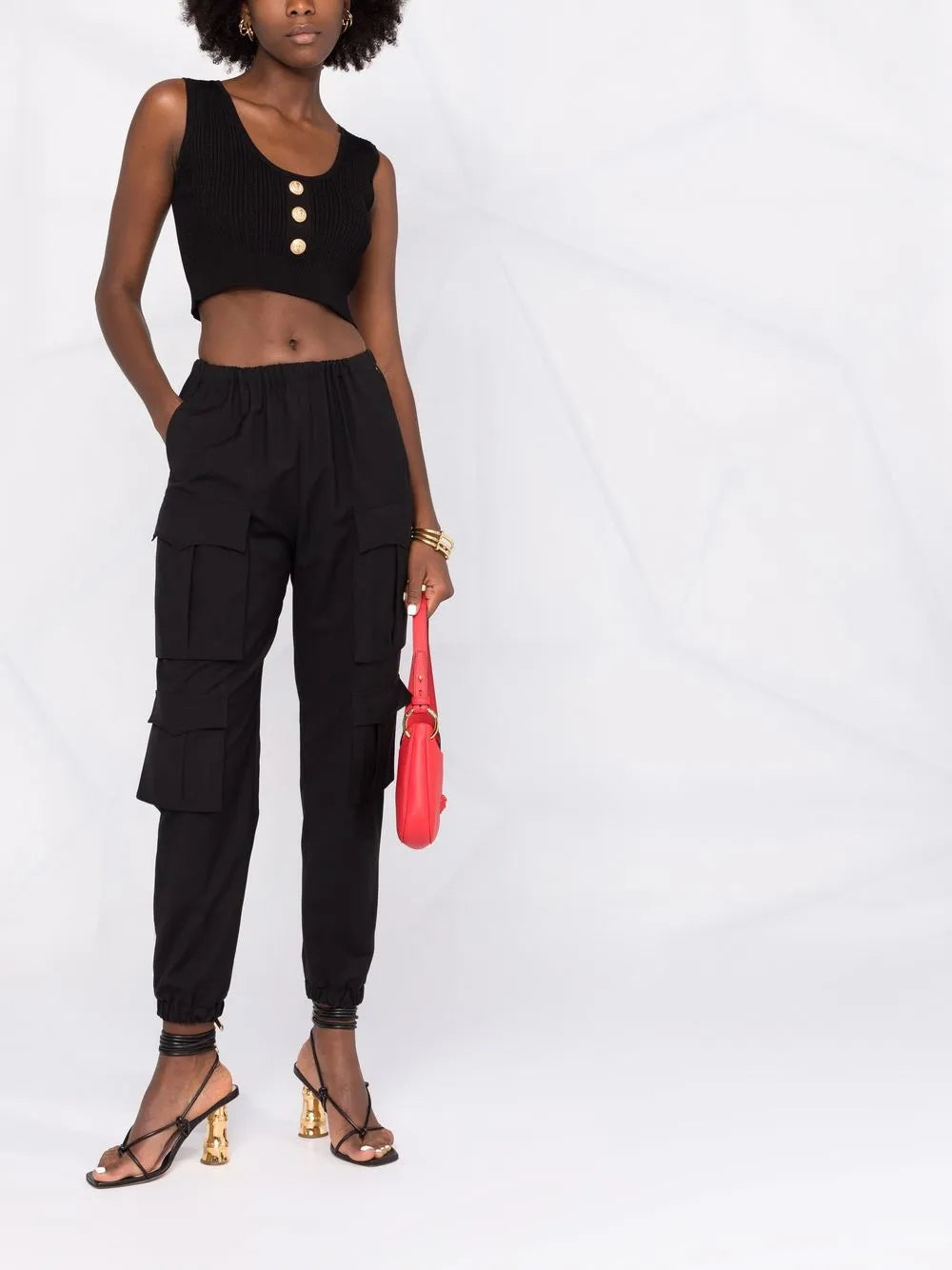 Logo-Button Cropped Sleeveless Knitted Top