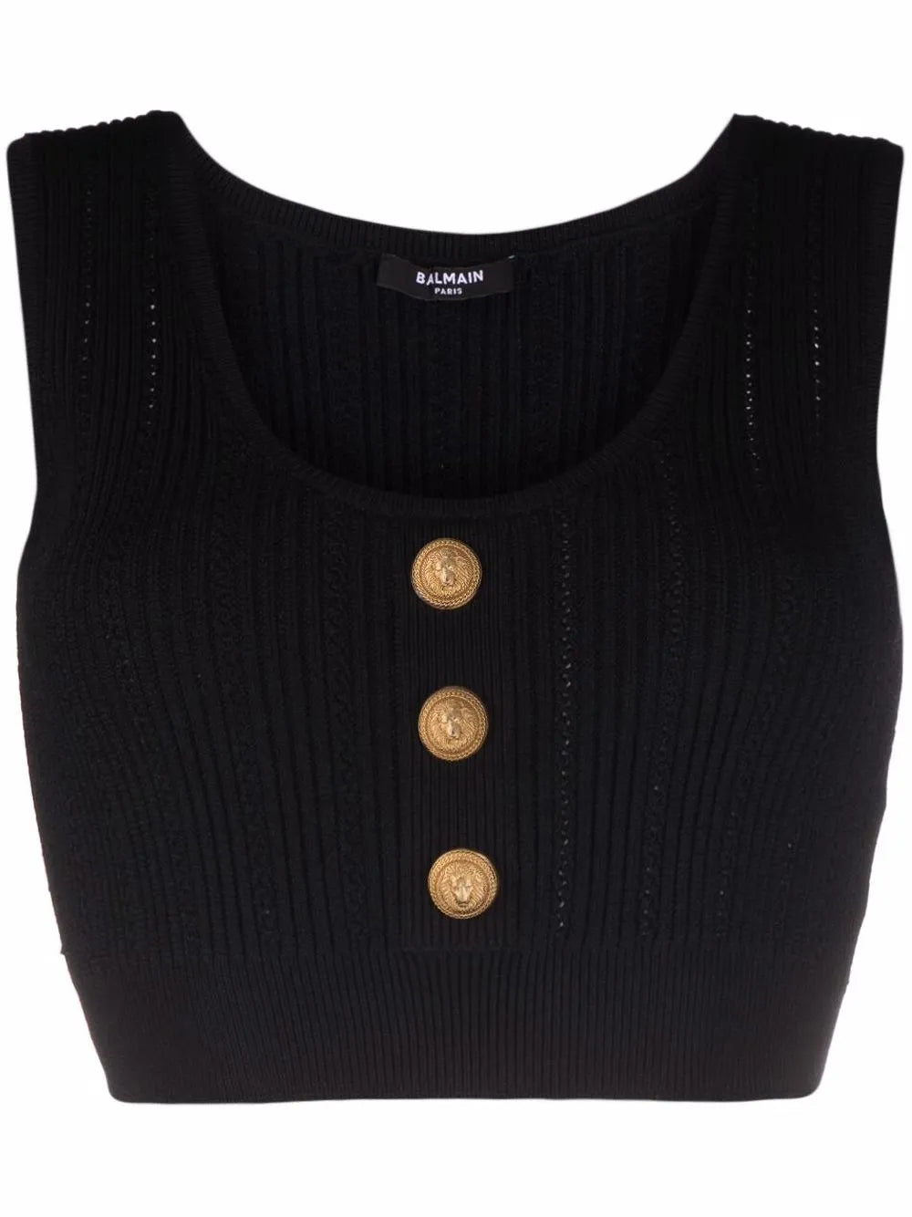 Logo-Button Cropped Sleeveless Knitted Top