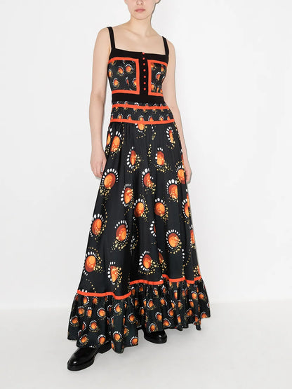 Graphic-Print Flared Maxi Dress