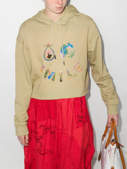 Smile-Print Cropped Hoodie