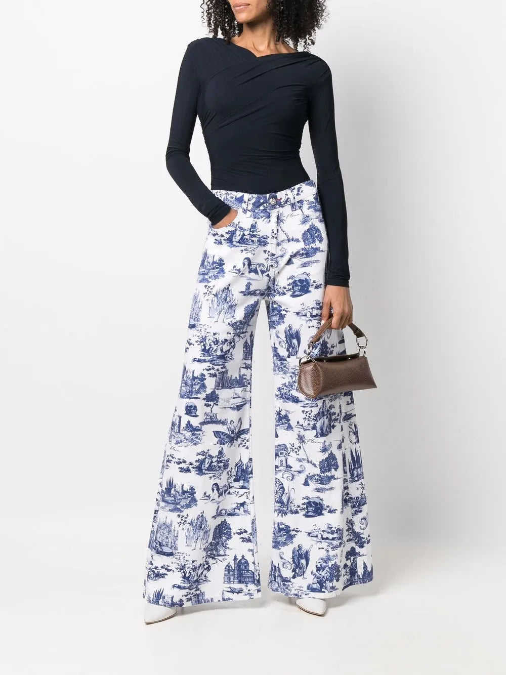All-Over Logo Print Wide-Leg Jeans