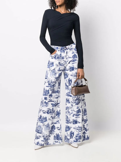 All-Over Logo Print Wide-Leg Jeans