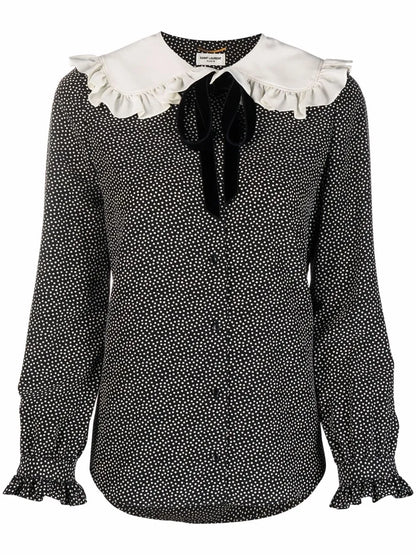 Peter Pan-Collar Polka-Dot Blouse