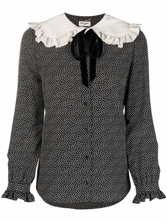 Peter Pan-Collar Polka-Dot Blouse