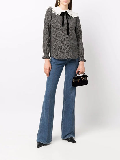 Peter Pan-Collar Polka-Dot Blouse
