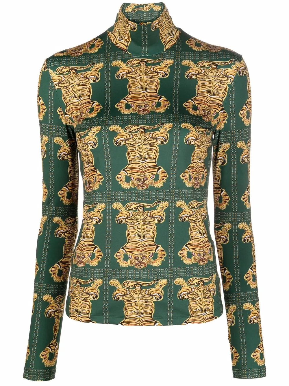 Tiger Tile-Print Turtleneck Top