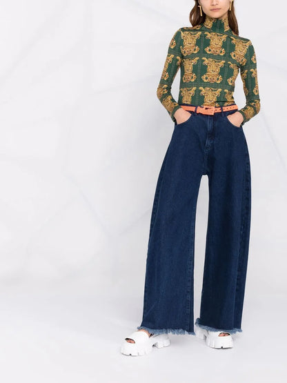 Tiger Tile-Print Turtleneck Top