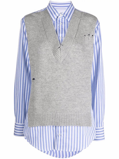 Spliced Knit-Detail Shirt