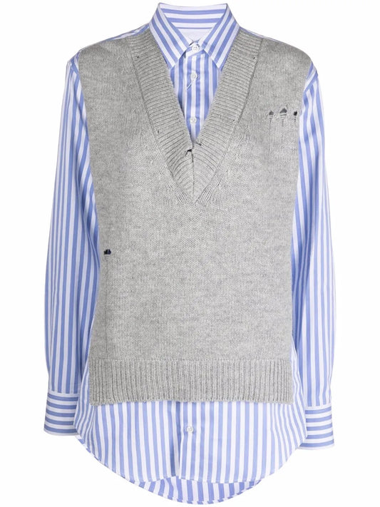 Spliced Knit-Detail Shirt