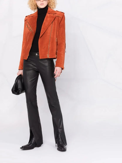 Fringed Suede Asymmetric-Zip Biker Jacket