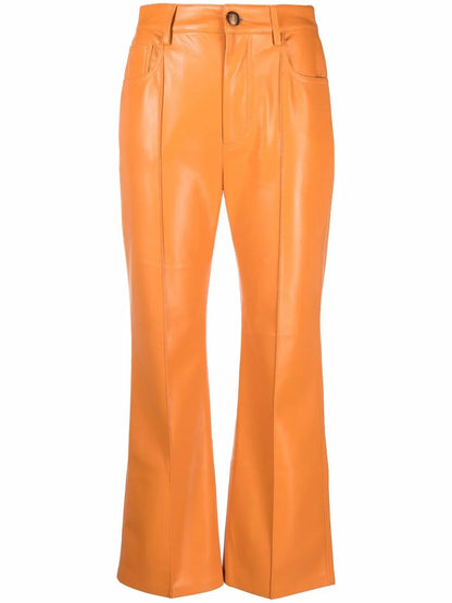 Faux-Leather Flared Trousers