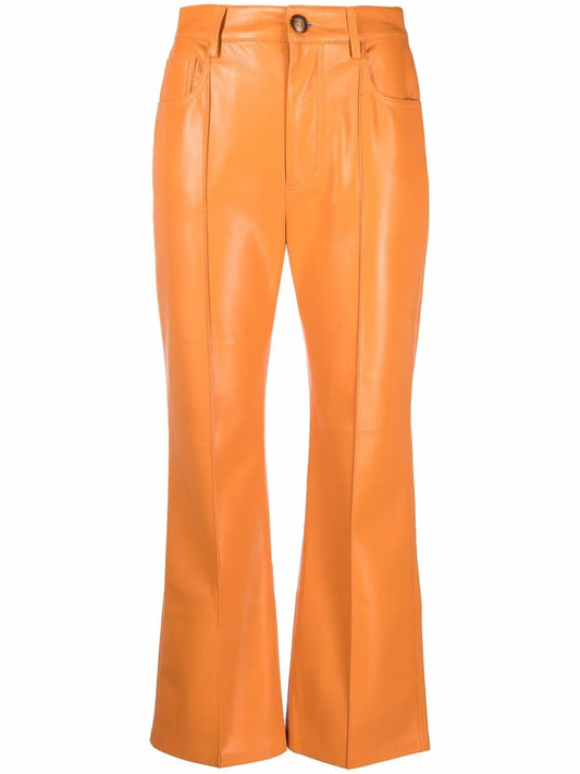 Faux-Leather Flared Trousers