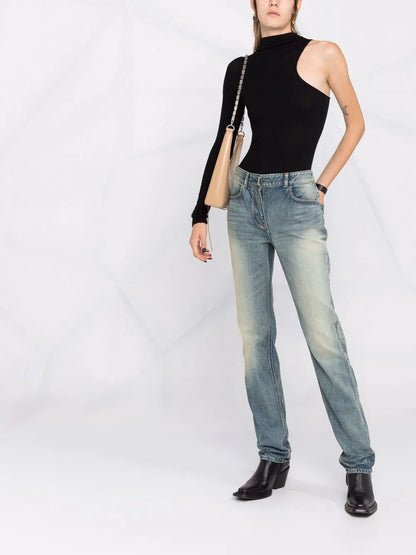 Stonewashed Straight-Leg Jeans