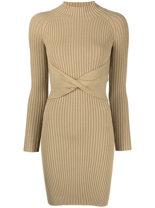 Twist-Detail Ribbed-Knit Minidress