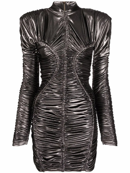Metallic Ruched Detailing Short Dress