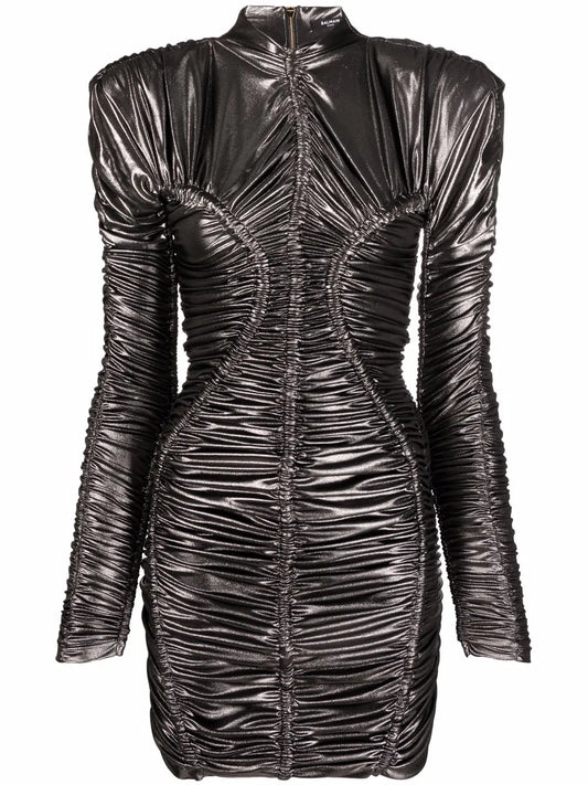 Metallic Ruched Detailing Short Dress