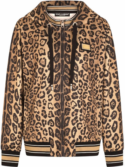 Leopard-Print Zip-Up Hoodie
