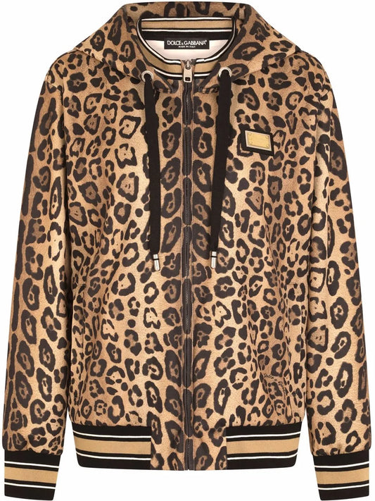 Leopard-Print Zip-Up Hoodie
