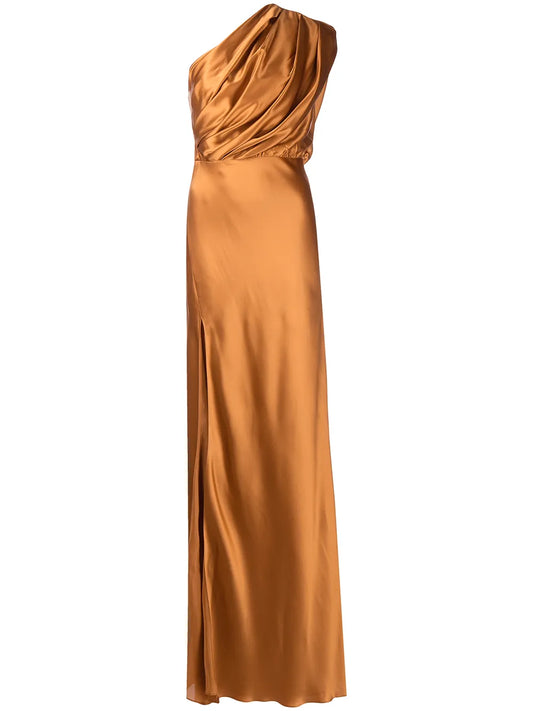 Silk Asymmetrical Gathered Gown