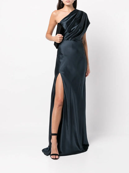 Silk Asymmetrical Gathered Gown