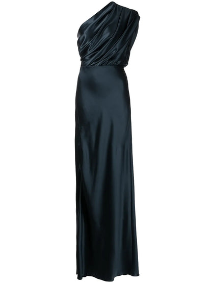 Silk Asymmetrical Gathered Gown