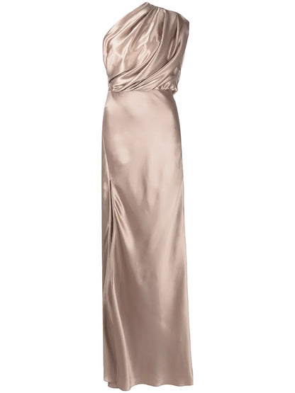 Silk Aymmetrical Gathered Gown