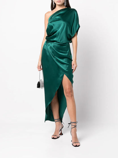 Draped Silk Midi Dress