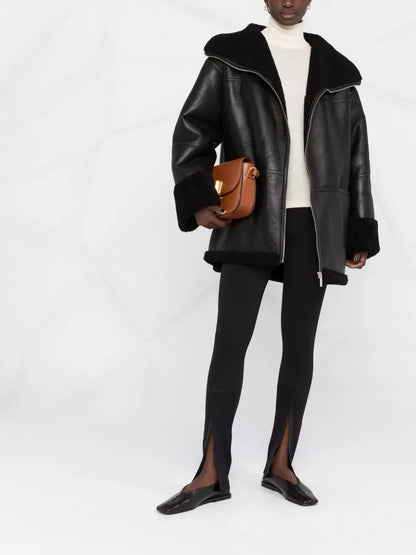 Shearling-Trim Leather Jacket