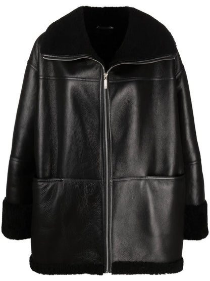 Shearling-Trim Leather Jacket