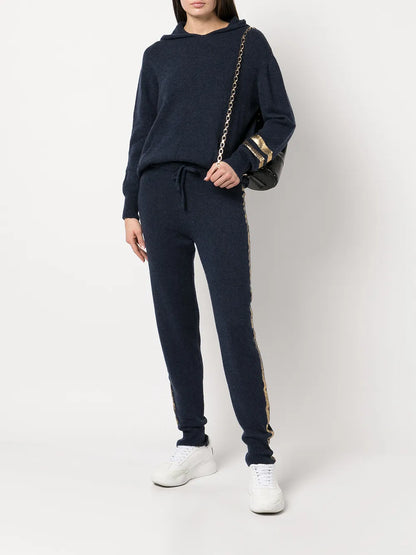 Laminated-Stripe Cashmere Trousers