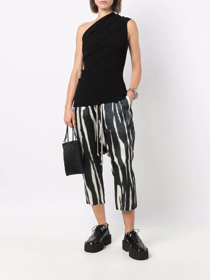 Zebra-Print Dropped Crotch Trousers
