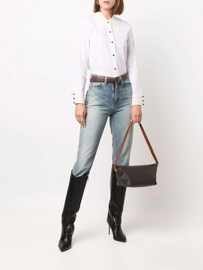 Lace-Trim Striped Shirt