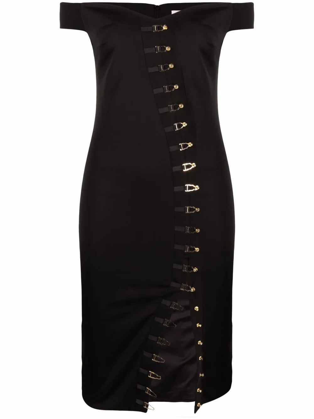 Off-Shoulder Hook Fastening Midi Dress