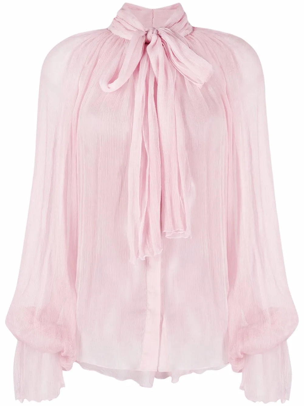 Pussy Bow-Collar Silk Blouse