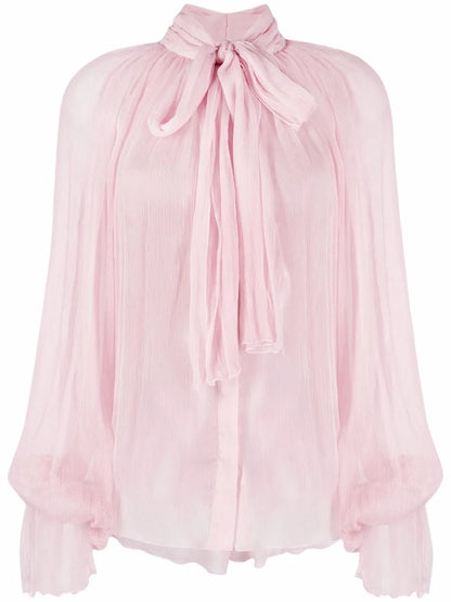 Pussy Bow-Collar Silk Blouse