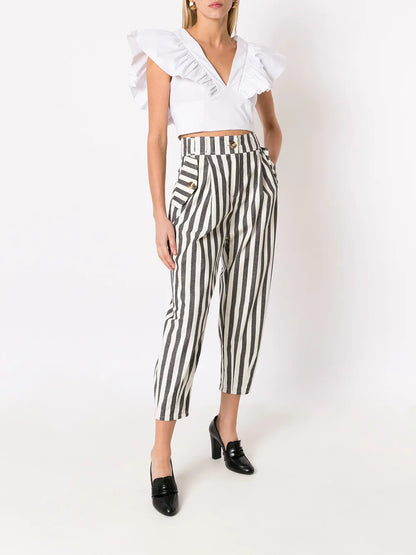 Stripe-Print Straight Trousers