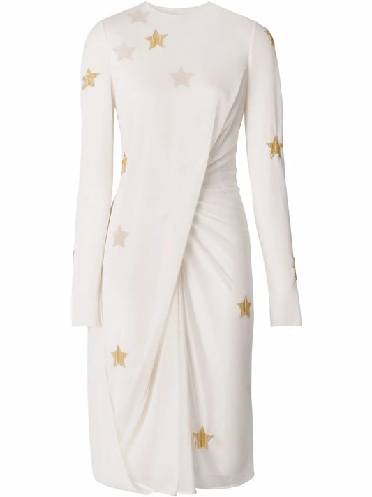 Silk Viscose Dress With Gold Stars