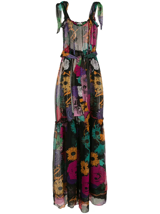 Semi-Sheer Silk Maxi Dress
