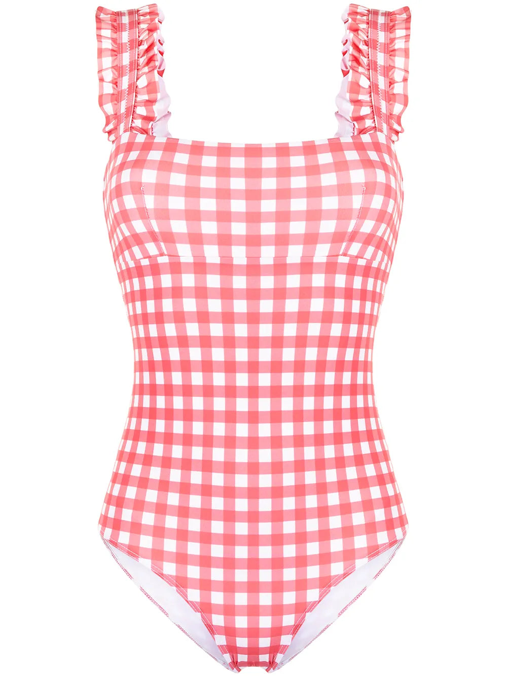 Checked Ruffle-Trimmed Swimsuit