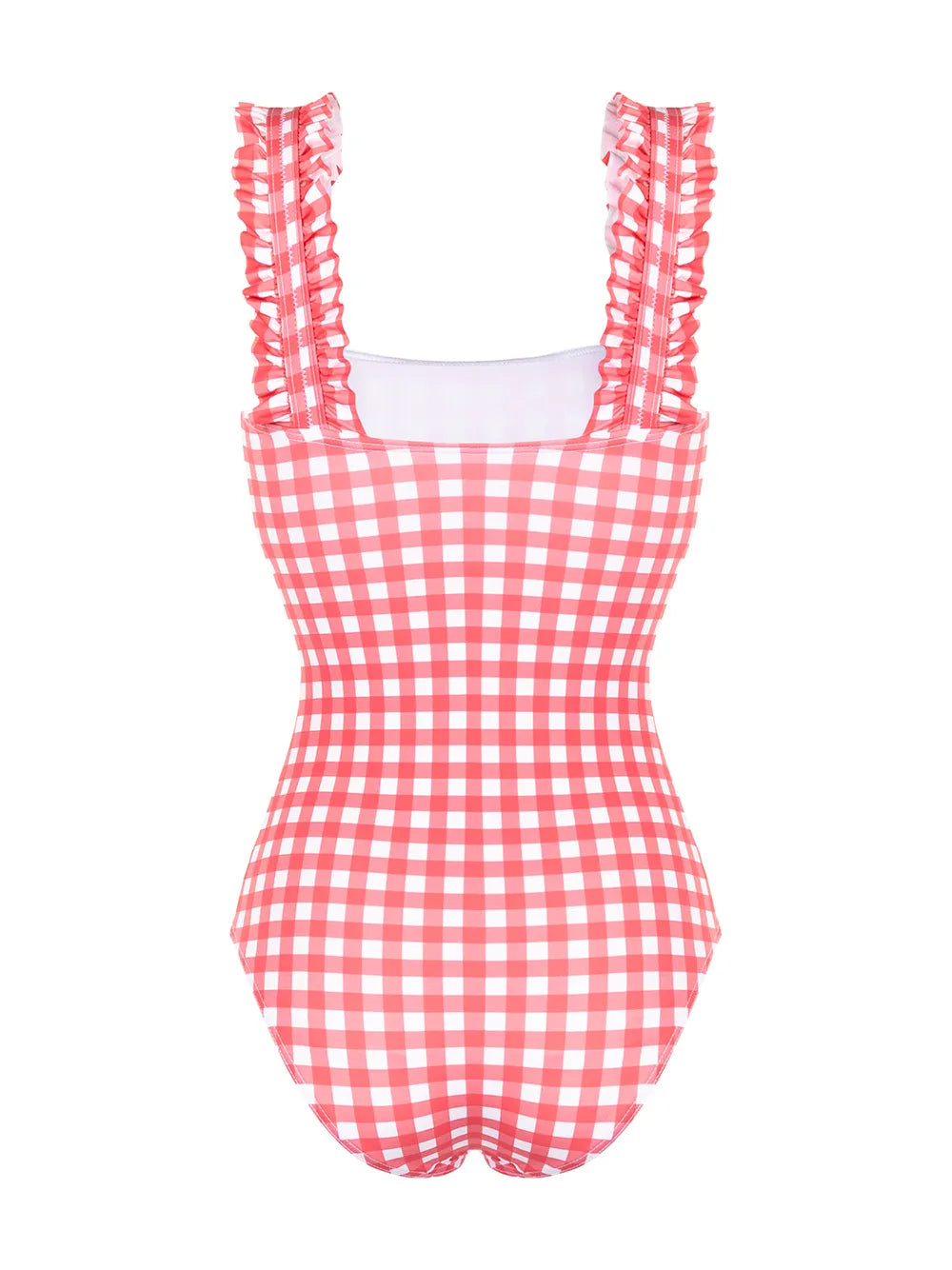 Checked Ruffle-Trimmed Swimsuit